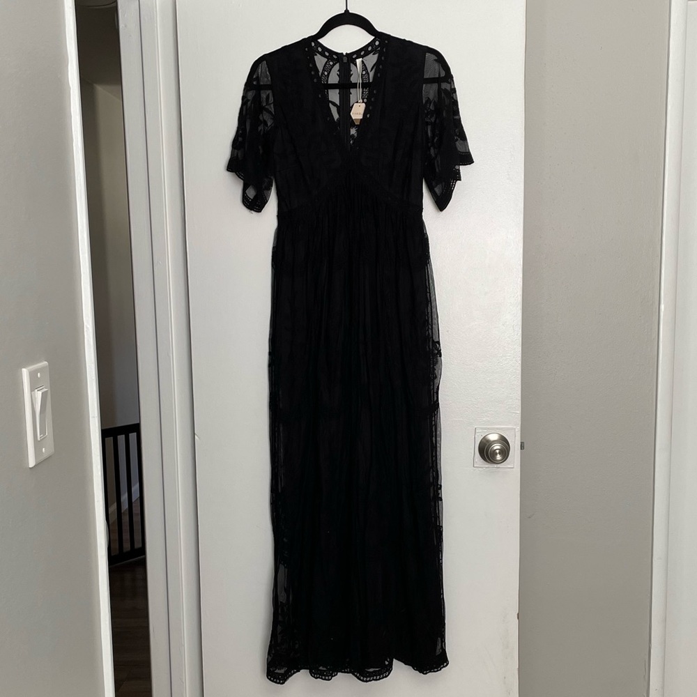 PINKBLUSH Black Lace Mesh Overlay Maternity Maxi Dress